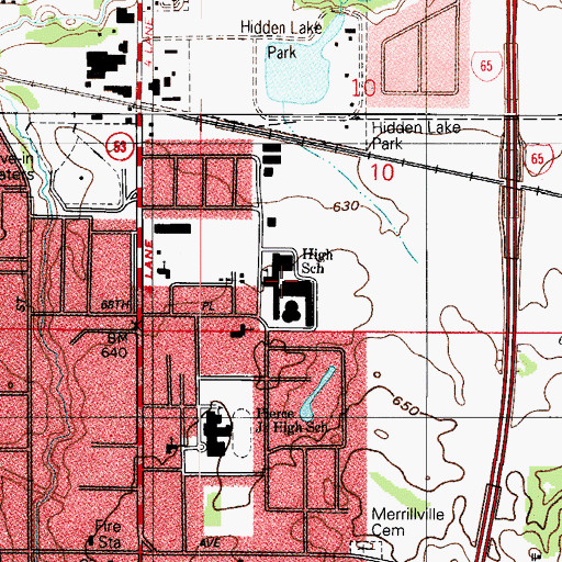 Topographic Map of Merrillville High School, IN