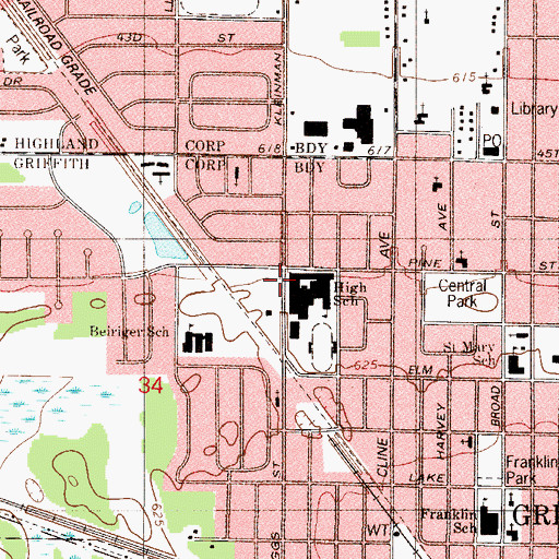 Topographic Map of Griffith Senior High School, IN