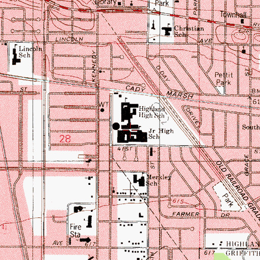 Topographic Map of Highland Middle School, IN