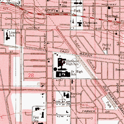 Topographic Map of Highland High School, IN