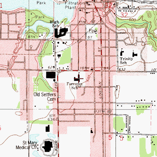 Topographic Map of Foreman Elementary School, IN