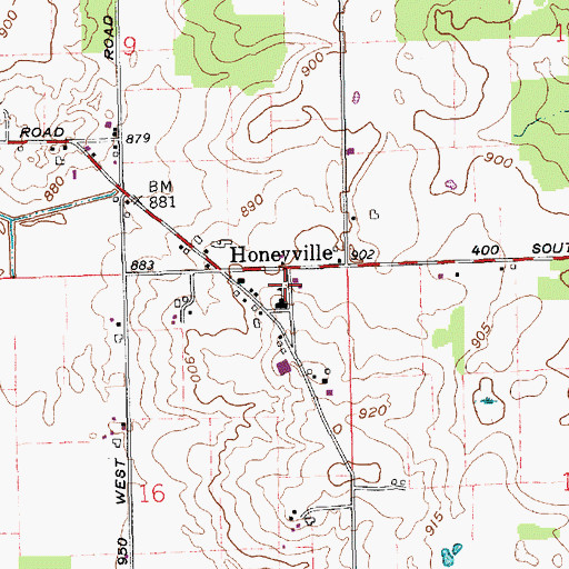 Topographic Map of Honeyville Elementary School, IN