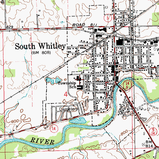 Topographic Map of South Whitley Elementary School, IN