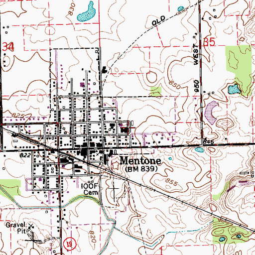 Topographic Map of Mentone Elementary School, IN