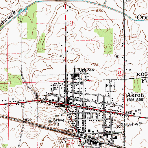 Topographic Map of Akron Elementary School, IN