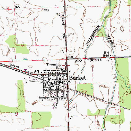 Topographic Map of Burket Elementary School, IN
