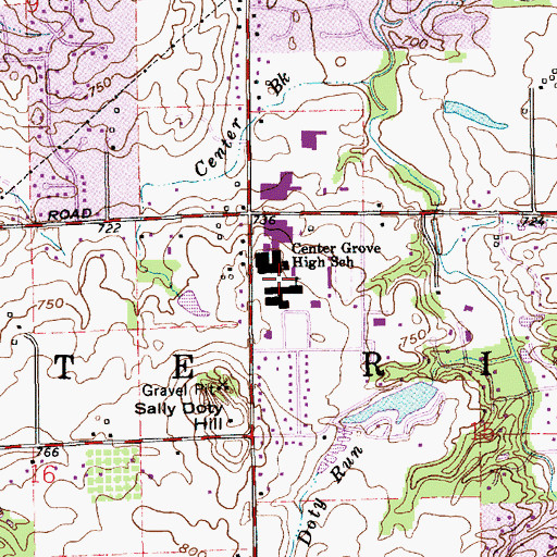 Topographic Map of Center Grove High School, IN