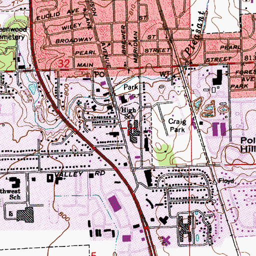 Topographic Map of Greenwood Middle School, IN
