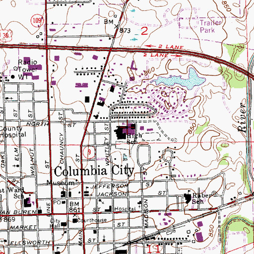 Topographic Map of Columbia City Joint High School, IN