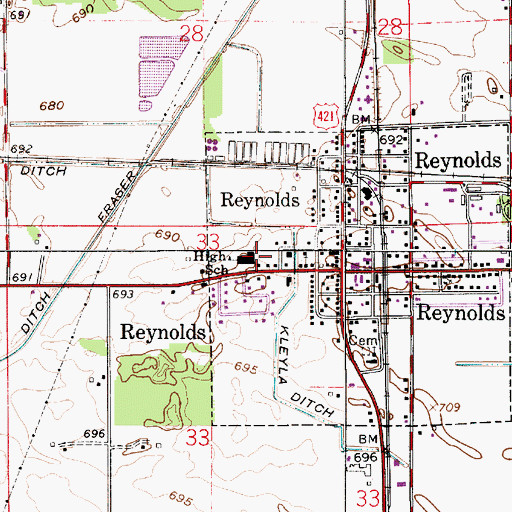 Topographic Map of Reynolds Elementary School, IN