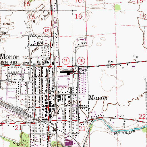 Topographic Map of Monon Elementary School, IN