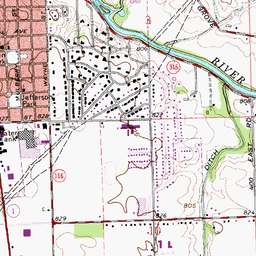 Topographic Map of East Side Elementary School, IN