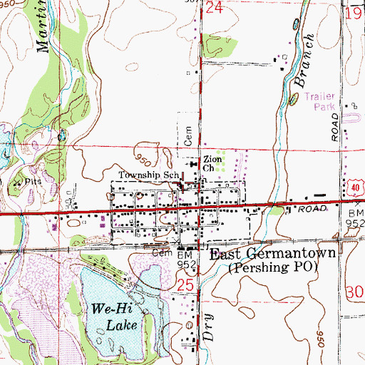 Topographic Map of Pershing Elementary School, IN