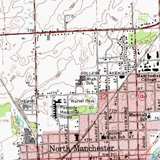 Topographic Map of Manchester High School, IN