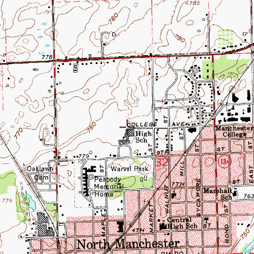 Topographic Map of Manchester Junior High School, IN