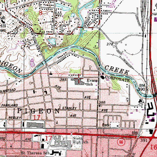 Topographic Map of Evans Elementary and Junior High School, IN