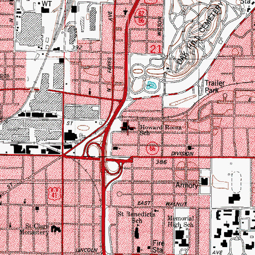 Topographic Map of Howard Roosa Elementary and Junior High School (historical), IN