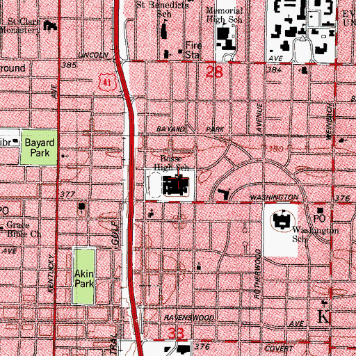 Topographic Map of Benjamin Bosse High School, IN