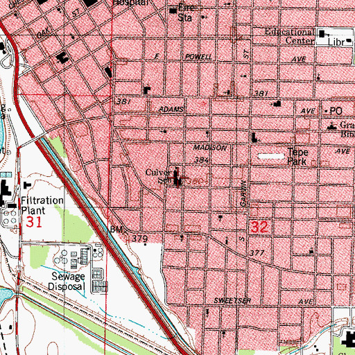 Topographic Map of John M Culver Elementary and Junior High School, IN