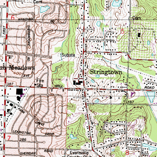 Topographic Map of Stringtown Elementary and Junior High School, IN