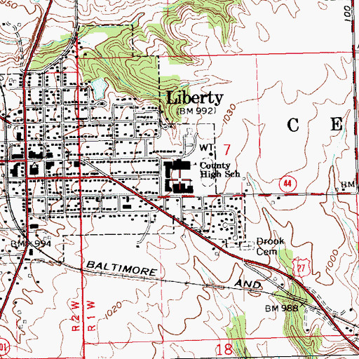Topographic Map of Liberty Junior High School, IN