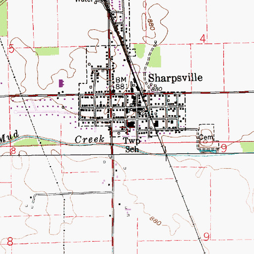 Topographic Map of Sharpville-Prairie Elementary School, IN