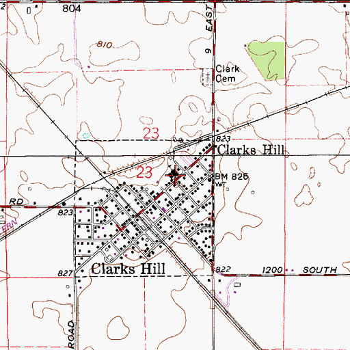Topographic Map of Clarks Hill Elementary School, IN