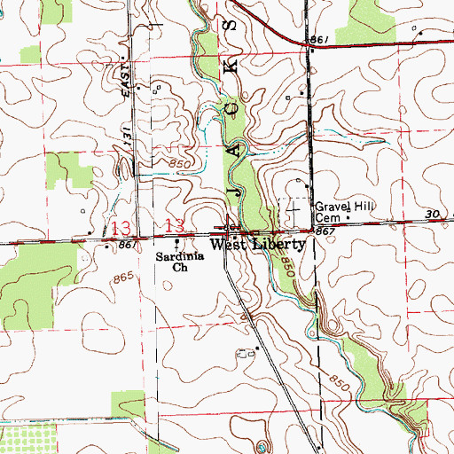 Topographic Map of West Liberty, IN