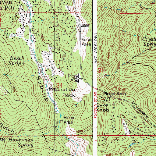 Topographic Map of Inspiration Rock Picnic Area, AZ