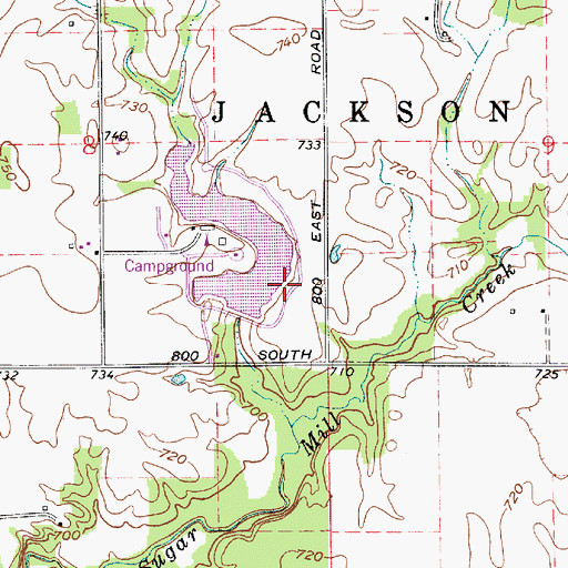 Topographic Map of Sugar Mill Lake Dam, IN