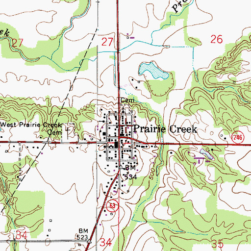 Topographic Map of Prairie Creek, IN