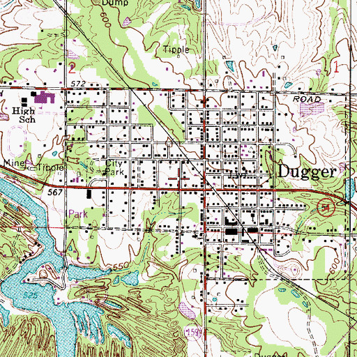 Topographic Map of Dugger, IN