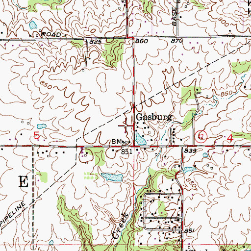 Topographic Map of Gasburg, IN