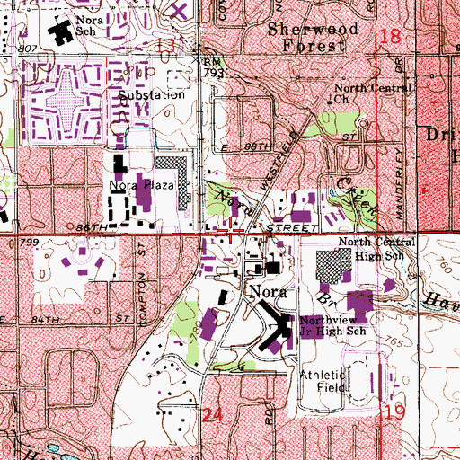 Topographic Map of Nora, IN