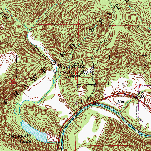 Topographic Map of Wyandotte Cave, IN