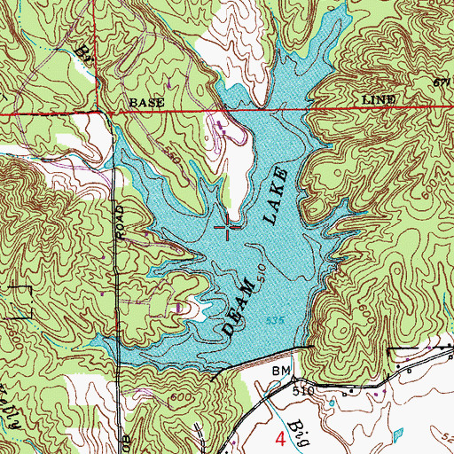 Topographic Map of Deam Lake State Recreation Area, IN