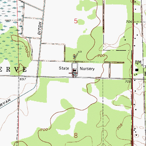 Topographic Map of Jasper-Pulaski Nursery, IN
