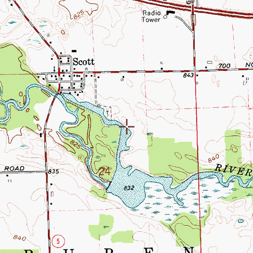 Topographic Map of Scott Mill Pond Public Fishing Area, IN