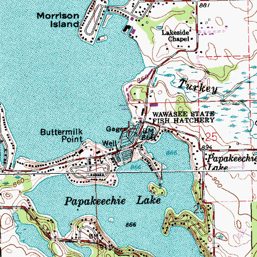Topographic Map of Wawasee Public Fishing Area, IN