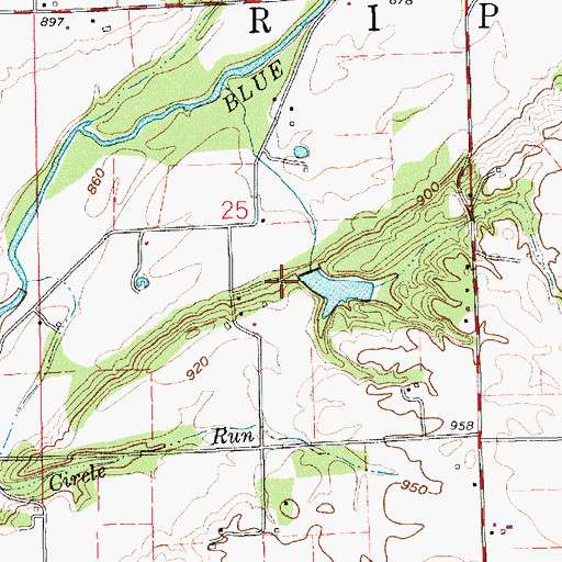 Topographic Map of Frank Alexander Lake Dam, IN
