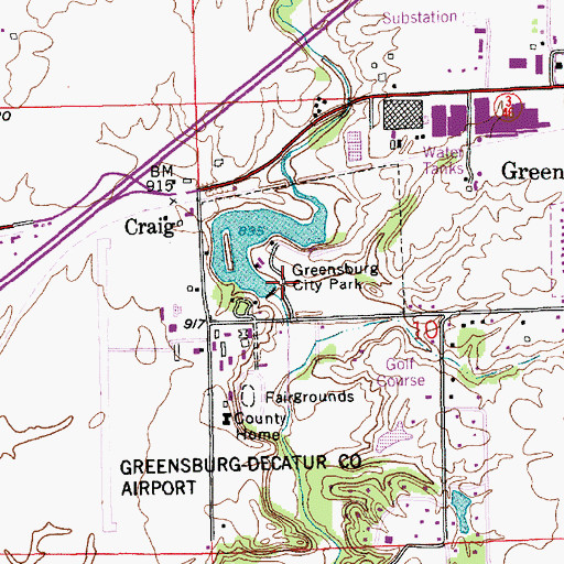 Topographic Map of Greersburg City Park Lake Dam, IN