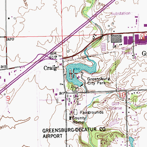 Topographic Map of Greersburg City Park Lake, IN