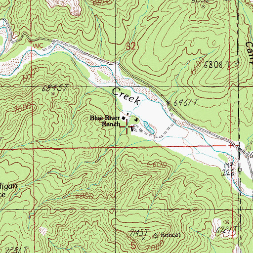 Topographic Map of Blue River Ranch, AZ