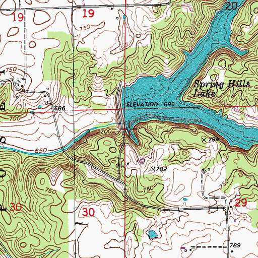 Topographic Map of Seven Springs Lake Dam, IN