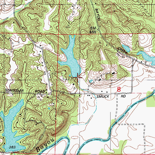 Topographic Map of Lloyd Hahn Lake Dam, IN