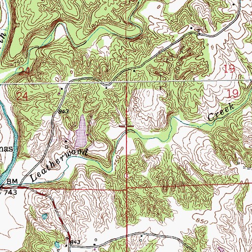 Topographic Map of Leatherwood Lake Dam, IN