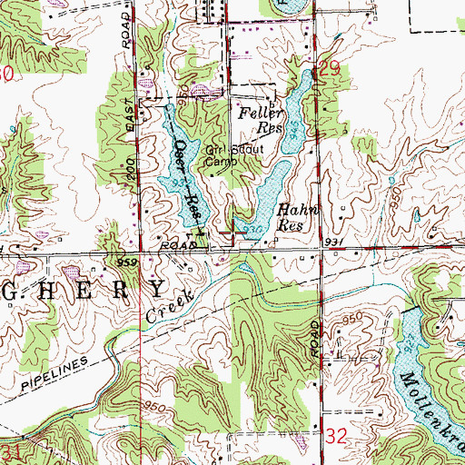 Topographic Map of Hahn Reservoir Dam, IN