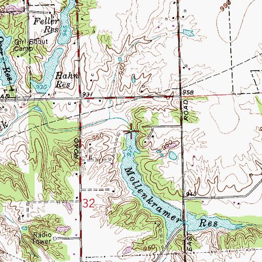 Topographic Map of Mollenkramer Reservoir Dam, IN