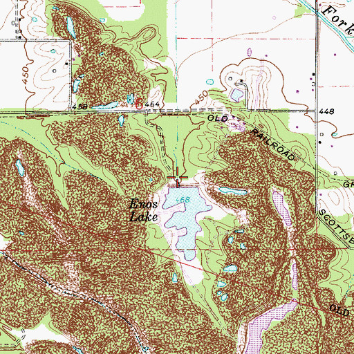 Topographic Map of Enos Lake Dam, IN