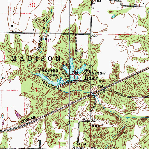 Topographic Map of Thomas Lake, IN